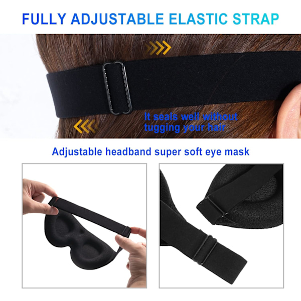 3D Sovemaske, 100% Mørklægning 3D Kontureret Sovemaske, Komfortabel & Super Blød Sovemaske med Justerbare Stropper til Kvinder, M
