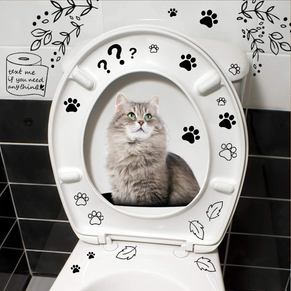 3D-toalettstolsskydd med kattmotiv, väggdekal, väggmålning, konstposter, bakgrund för badrum och sovrum