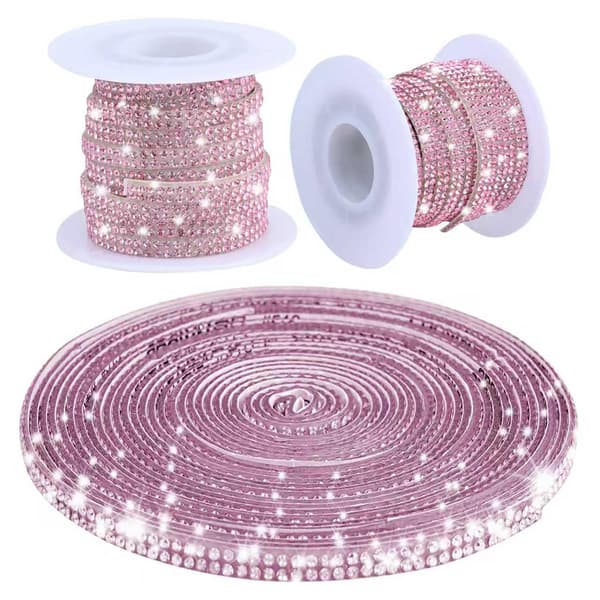 Selvklæbende glitrende krystalbånd, 5 meter glitrende gør-det-selv dekorationsstrimler, til bilinteriør og -eksteriør Pink