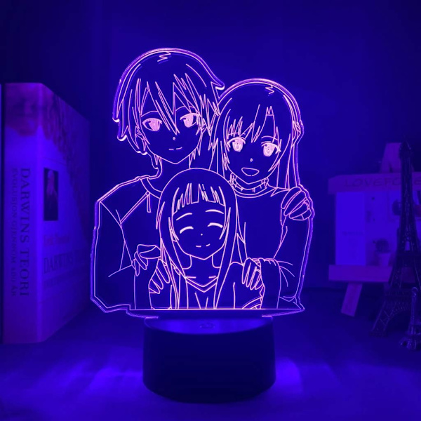 Anime Lampe Nattlys Illusionslys Kazuto Kirigaya Asuna Yuuki Sword Art Online Lampe 3D for Barnerom LED Dekorbelysning Barn Julegave Seng