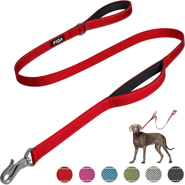 5 FT Heavy Duty Hundekobbel med 2 komfortable polstrede håndtak, trafikkhåndtak og avansert enkel snapkrok, reflekterende gåledning for store, mellomstore og S Red5FT 5 Feet (Pack of 1)