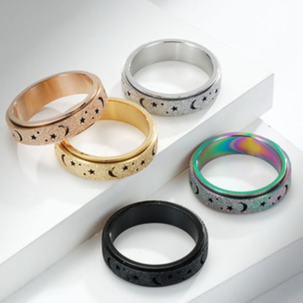 Rustfrit stål blomst udskæring spinner ring Daisy Fidget Band ringe måne stjerne onde øjne kors angst ring til kvinder mænd-U.S11 diameter: 20,7 mm Circ