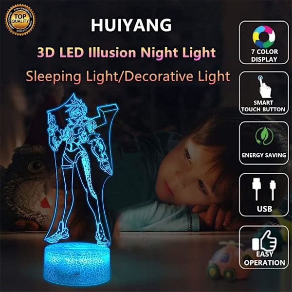 Game OW Tracer, LED Natlys, 3D Illusion Lys, USB Berøring/Fjernbetjening 16 Farver, Hjemmeindretning (Fjernbetjening med 16 farver)