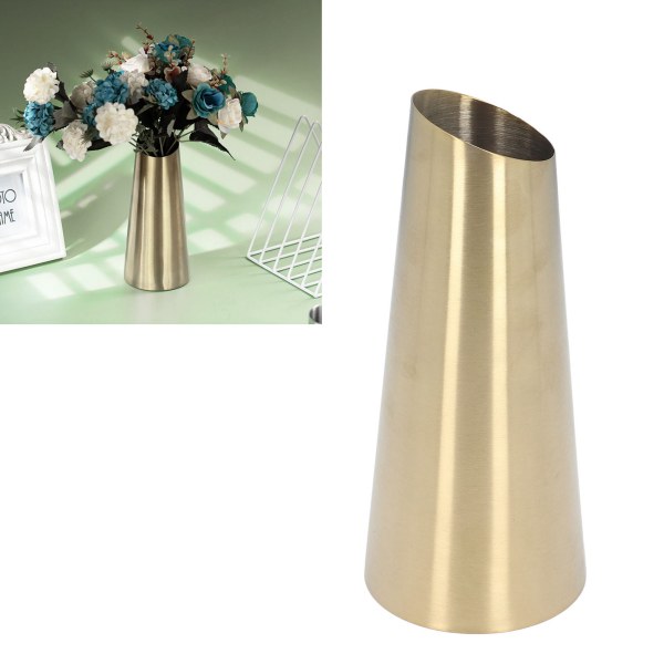 Gull Vase 304 Rustfritt Stål Konisk Form Smal Munn Enkel Moderne Stil Skrivebordsvase for Hjemmekontor Sovesal
