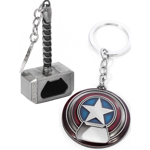 Captain America Keychain Flasköppnare Shield Nyckelring, Mjolnir Keychain Flasköppnare, Thor Hammer Keychain Flasköppnare