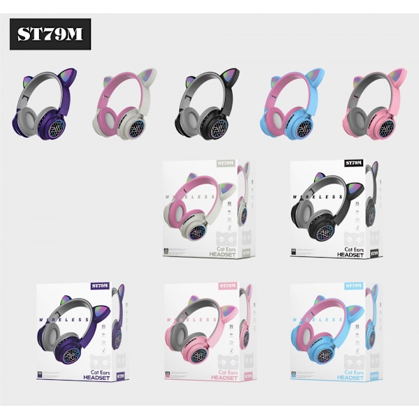 Gaming-hörlurar, EASARS Cat Ear-hörlurar, USB-hörlurar med infällbar brusreducerande mikrofon, 7.1 Surroundljud, LED-ljus-hörlurar för
