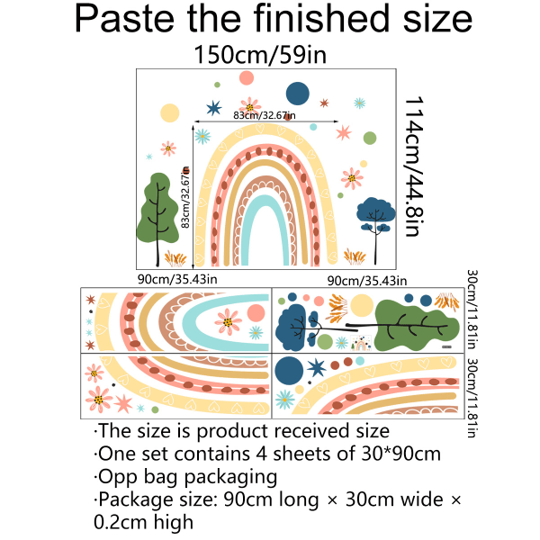 Regnbågsväggklistermärke Julgåva för Barnkammare Barn Färgglada Regnbågsväggdekorationsklistermärken för Klassrum Barn Sovrum Heminredning