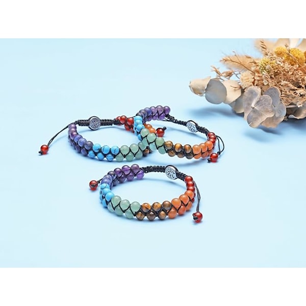 7 Chakra Healing Krystal Armbånd Kvinder Reiki Sten Reb Flettet Ædelstensarmbånd med Livstræ Charm Julegave