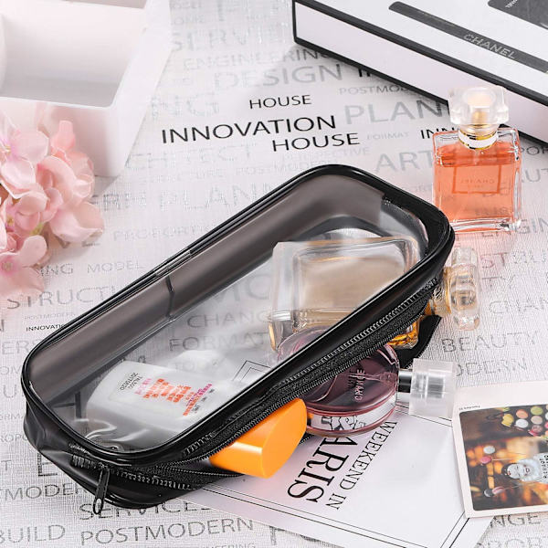 WJSM4 st transparenta PVC-blixtlås pennfodral, pennfodral med stor kapacitet, sminkväska (svart) Black