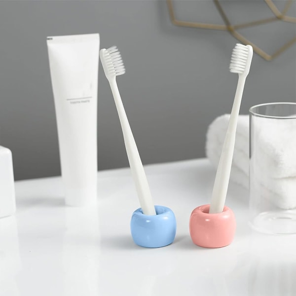 Mini Keramisk Tandbørsteholder Stativ til Badeværelse Forfængelighed Bordplade, Håndlavet Par Tandbørste Hovedholder, Barbermaskineholder og Kontor Penneholder, P Pink blue