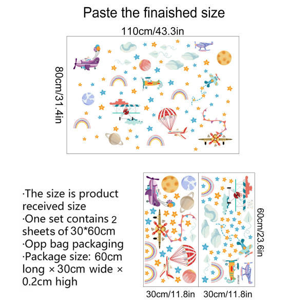Sateenkaaren seinätarrat DIY lentokone seinätarrat taidekoriste lapsille lastentarha makuuhuone olohuone