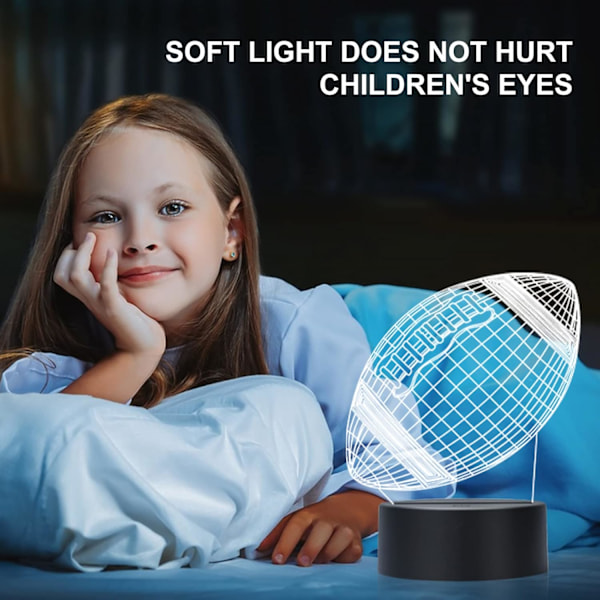 Fodbold 3D Lampe Optisk Illusion Natlys - 7 Farver Berøringskontakt Automatisk Gradient Natlys, Akryl og ABS Base USB Kabel Dekoration Værelse