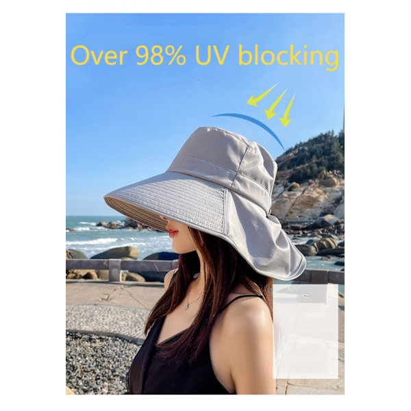 Dam bred solhatt solskydd med nackskydd fiskehatt UV-skydd strandhatt utomhushatt UPF50+
