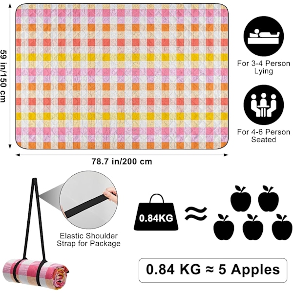 Picnic Tæpper Strandtæppe, Vandtæt Udendørs Tæppe Sandtæt Picnic Camping Måtte Camping 198 cm x 150 cm