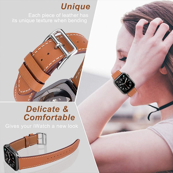 Kompatibel med Apple Watch Band Series 40mm 42mm 38mm, Ægte Læder Udskiftningsrem til iWatch, Læder Apple Watch Rem til Kvinder & Mænd, Brun