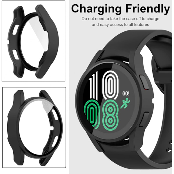 Til Samsung Galaxy Watch 4 40mm Etui Hærdet Glas Skærmbeskytter Hård Mat PC Beskyttende Ramme Ridsefast Fuld Dækning Gal
