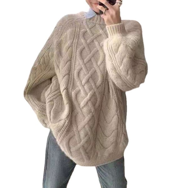 Dam 2022 Vinter Pullover Tröja Casual Långärmad Crewneck Lös Grov Stickad Jumper Toppar Blus