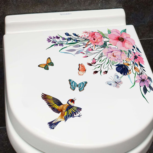 Blommor och Hummingbird Butterfly Toalettsits Lock Cover Dekaler Stickers PVC-dekal Avtagbar självhäftande toalettdekor Konstdekoration