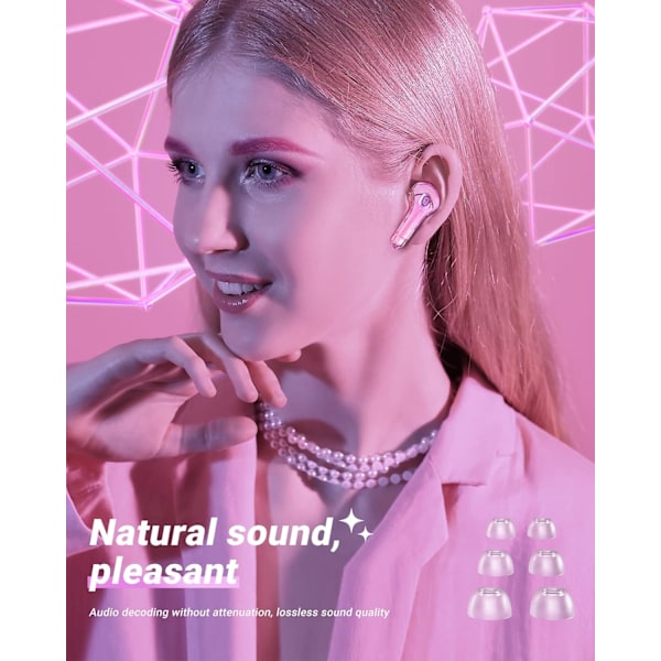 Trådlösa Hörlurar, 30 Timmars Uppspelning Stereo Hörlurar med LED-Display Laddningsfodral, Bluetooth 5.3 In-Ear Hörlurar med Mikrofon för Telefon Surfplatta Laptop Pink