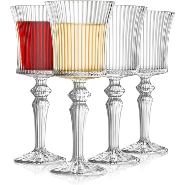 Elegant Ribbed Design Vinglass Set med 4, Kvadratiske Vinglass 8oz, Lang Stil Unik Moderne Form - Ripple Drikkware Preget Begerglass, For 8OZ