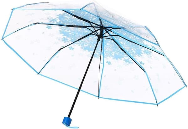 Transparent hopfällbart reseparaply med körsbärsblommor Blue