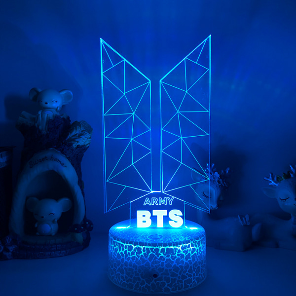 Qinwei 3D LED Nattljus BTS Singer Youth League 3D Illusion Lamp Fjärrkontroll för fans Sovrumsinredning --- Stil B2（Crack Seat）