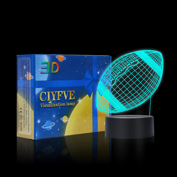 Fodbold 3D Lampe Optisk Illusion Natlys - 7 Farver Berøringskontakt Automatisk Gradient Natlys, Akryl og ABS Base USB Kabel Dekoration Værelse