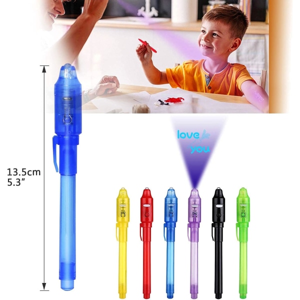 Invisible Ink Pen (12-pack) Senaste spionpenna + 6 flexibla bendy pennor, med UV-ljus Rolig aktivitet Underhållning för barn Festfavoriter Idéer Presenter