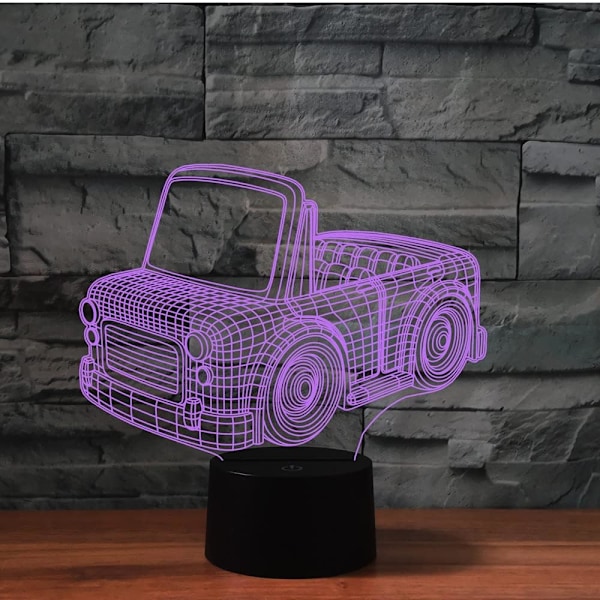 3D Billauto med Fjernkontroll for Barn, 16 Fargede Nattelykter, Illusionsakryl LED Bord- og Nattbordslampe, Barnerom, Skrivebordsdekorasjon, Bursdagsgaver, Leke