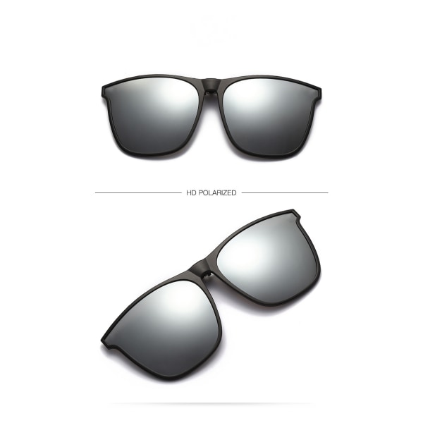 Polariserade Clip on Solglasögon - Solglasögon Clip on Glasögon för män Kvinnor, Stor ram Clip-on flip-up Solglasögon för körning fiske utomhus-Silver