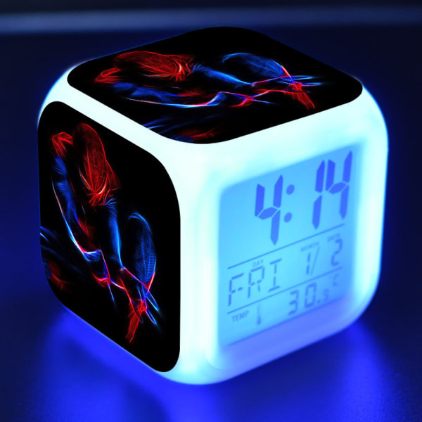 Wekity Spider Man väckarklocka 7-färgad LED fyrkantig klocka digital väckarklocka med tid, temperatur, alarmklocka och datum
