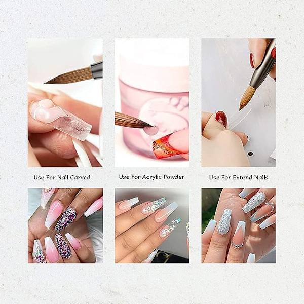 Akryl neglebørste #14 Oval Crimped Sable Akryl børste til negle Træ Neglekunst børste til akryl applikation Manicure værktøj