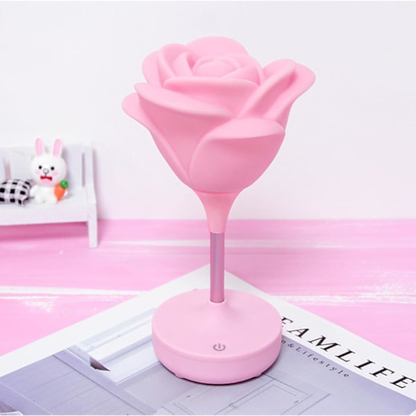 Blomsterbordlampe Stående Rosa Rose LED USB Sengelampe for Stue Kontor Lesing, Kreativ Valentinsdag Bursdagsgave til Elsker Kvinner