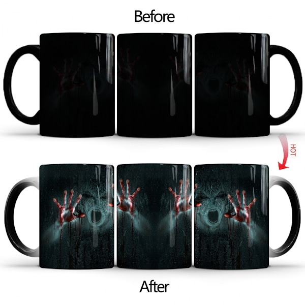 Färgväxlande mugg 11oz, Walking Dead keramisk kaffemugg värmekänslig kopp, skräck Walking Spooky kaffemuggar, roliga muggar, cool kopp, magisk gåva