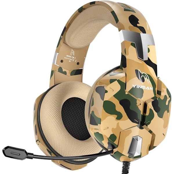 Gaming Headset til Xbox One, PS4 Headset med Mikrofon, Stereo Surround Sound, Støjreducerende Mikrofon & One-Key Mute, Cool Camo Gaming Hovedtelefoner til