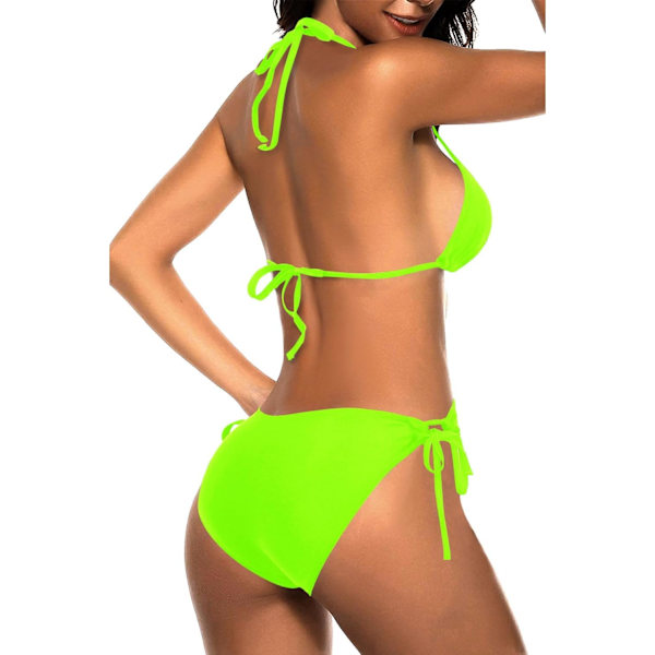 WJSM Kvinde Trekantet Bikini Sæt Halter Todelt Sexet Badetøj String Bånd Side Badetøj Neon Green L