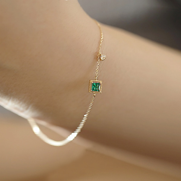 14K Guldpläterat Armband med Solitär Cubic Zirconia Diamant | Tärnring Armband | Guld Armband för Kvinnor