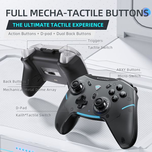 Machenike G5 Pro Trådløs Spillkontroller for Windows PC, Switch, IOS og Android, PC-kontroller Hall-effekt Joystick og Trigger/Gyroskop, RGB-lys Black