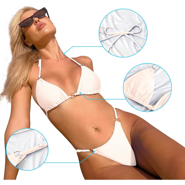 WJSMSexy Bikinis for Women 2 Piece Bikini Spaghetti Strap Swimsuits Solid Color Bathing Swimwear Triangle Bathing Suit White S