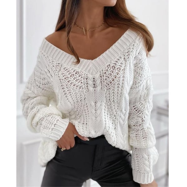 Kvinnor Casual Långärmad Tröjor Rund Halsning Solid Färg Stickad Oversize Pullover Lös Passform Jumper,M