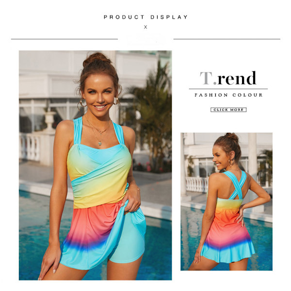 Dames Halter Swimdress 2-delt badedragt med print Tankini badedragt med Boyshort, XXXL