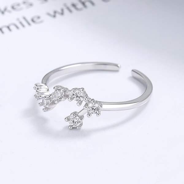 JUSTUP Horoskop Ring 925 Sterling Silver Statement Ring för Kvinnor 12 Konstellation Astrologi Justerbar Ring --  Fiskarna