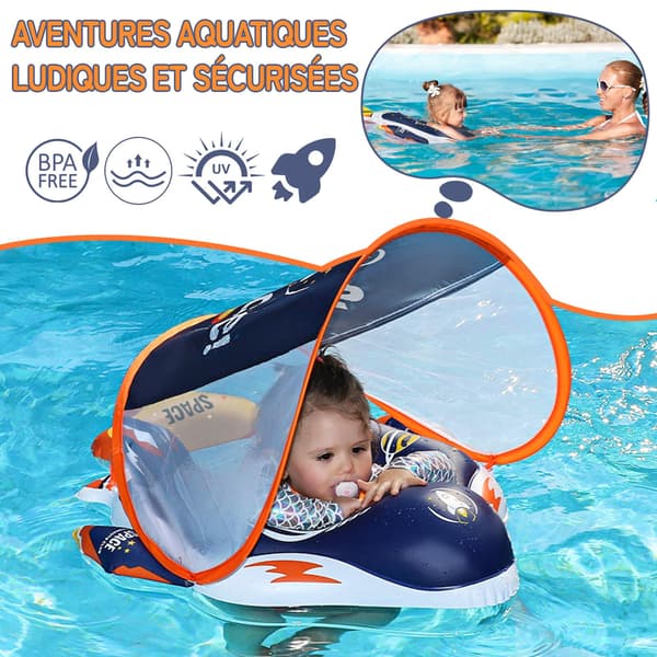 Baby Float, Baby Pool Float med Solskærm og Sæde, Baby Float Pool Float, Oppustelig Pool Float til Pool, Strand, Ferier 6 til 36