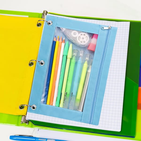 Blyantpose med 3 ringer, glidelås blyantpose etui mappe kosmetikkpose blå 4-pakning 4Blue