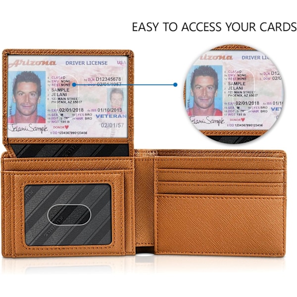 Plånböcker för män 15 kortfodral Slim Rfid Läder 2 ID-fönster med presentförpackning Herrtillbehör A Brown
