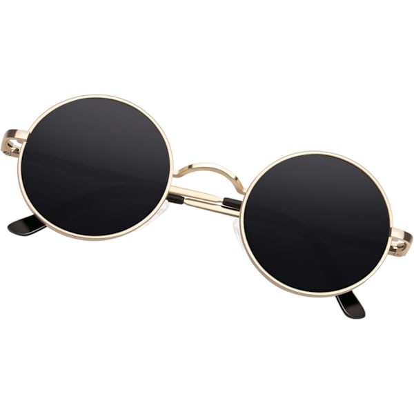 Runde solbriller til mænd og kvinder, retro 70'er polariserede hippie Lennon cirkel UV400 solbriller til mænd Gold Frame Grey