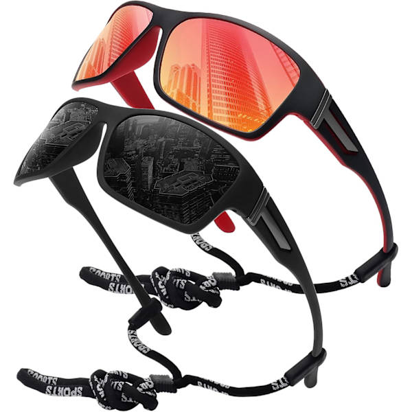 Polariserede sportsolbriller til mænd og kvinder - Ubrudbar stel til cykling, fiskeri og kørsel pack Black and red Mirror