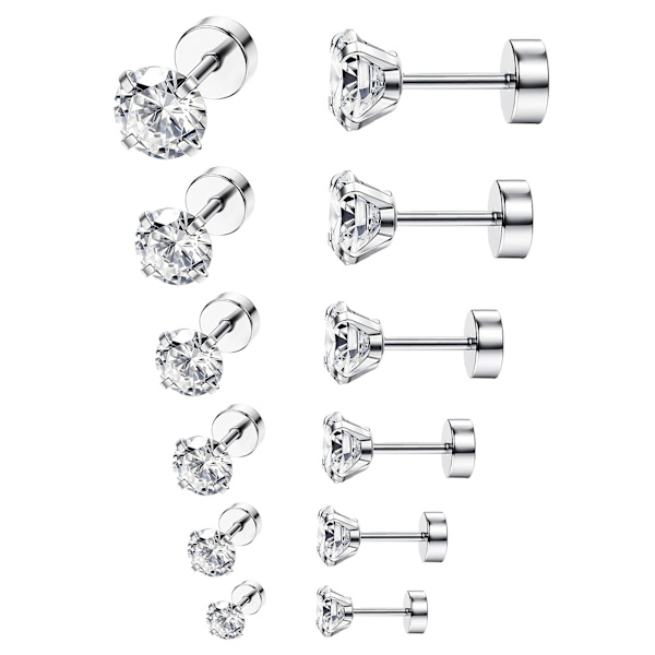 6 par örhängen för män, svarta örhängen, örhängen för män, svarta örhängen, örhängen i rostfritt stål, smyckesset, piercingar för män och kvinnor