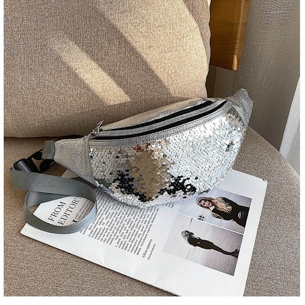 Vår/sommar ny crossbody bröstväska mode paljetter dam midjeväska silver