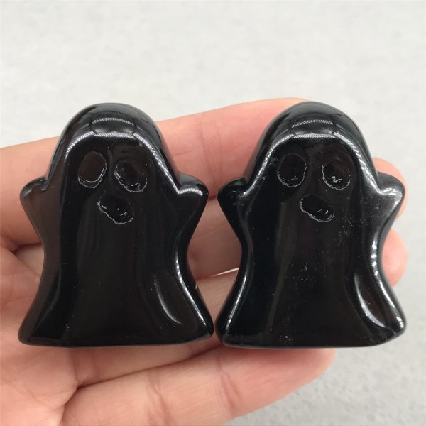 Svart obsidian kristallspöke, handskuren ädelstensskulptur, Reiki Healing Stone Statue.